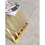 47 Rectangle Modern Stainless Steel Coffee Table, Water Ripple Tempered Glass Coffee Table, Center Table, For Living Room Home Office, Easy Assembly, Gold