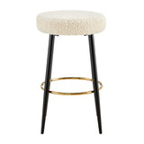 Counter Height Bar Stools Set Of 2, PU Kitchen Stools Upholstered Dining Chair Stools 24 Inches Height With Golden Footrest For Kitchen Island Coffee Shop Bar Home Balcony Berber Fleece