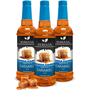 Syruvia Sugar Free Caramel Syrup 25.4 Fl Oz Pack of 3 Zero Calorie Delight
