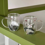 Christmas Snow Pine Branches Heat Resistant Cup Transparent Cup Coffee Cup