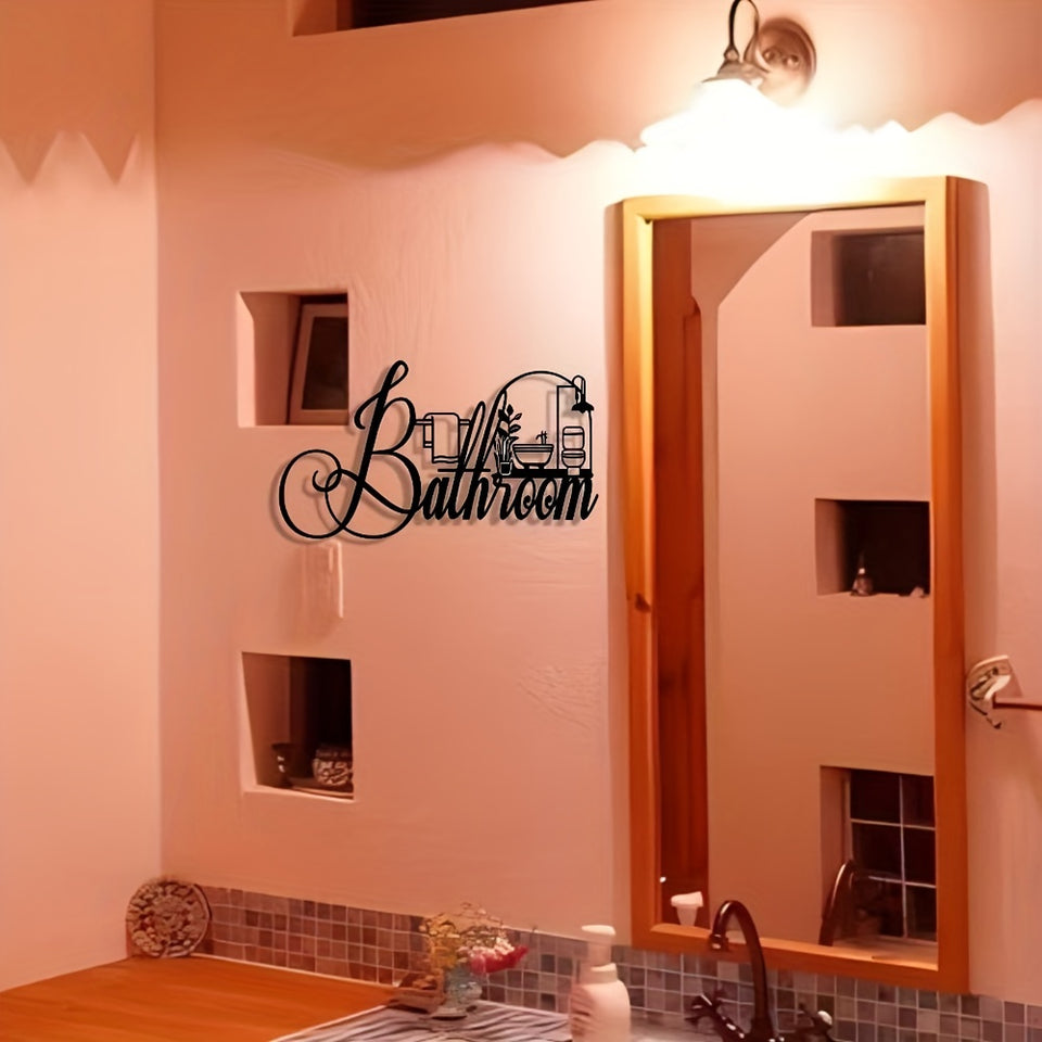 Elegant Minimalist Bathroom Sign - Premium Iron Wall Art with Modern Crafted Design, Reusable and Removable - Ideal for Home, Office, Bedroom, Patio, Kitchen, Courtyard Walls, Coffee Shop, Dance Hall, Bar, Rustic, Farmhouse D