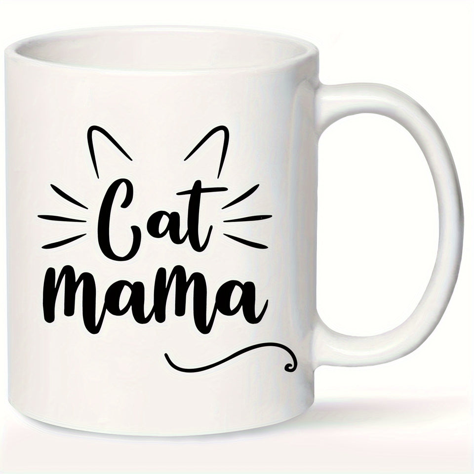 Cat Mom Ceramic Coffee Mug 11oz - Hand Wash Only Insulated Reusable Round Mug for Multipurpose Use, Microwave Safe Cat Mama Gifts for Women