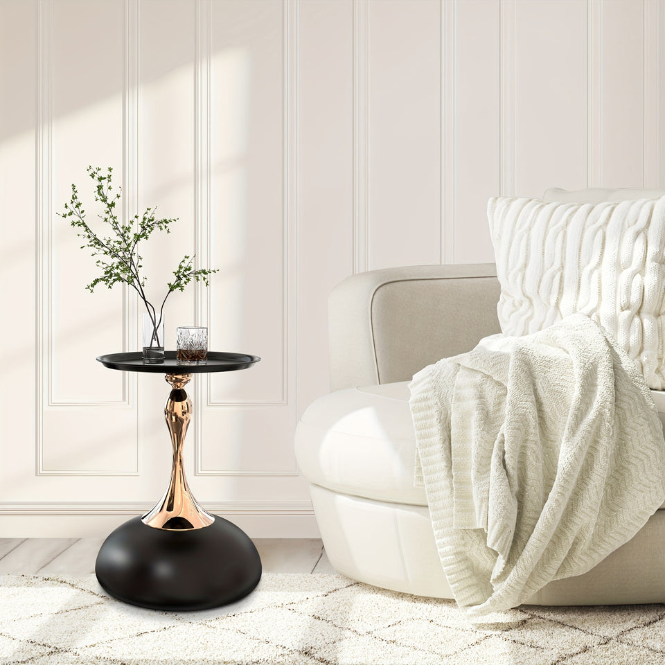 Round Small Metal Side Table, Mid Century End Table, Vintage Pedestal Accent Coffee Table for Small Spaces, Living Room, Bedroom Balcony and Office