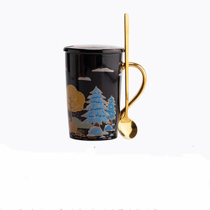 Coffee Ceramic Cup With Lid Spoon