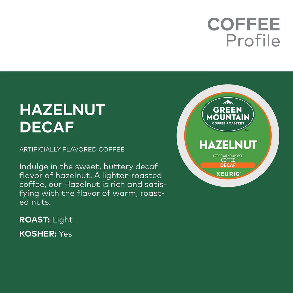 Green Mountain Coffee Hazelnut Decaf  K-Cup Pods, Light Roast Coffee, 48Ct