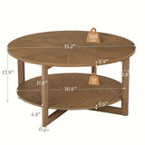 Round Coffee Table, Cocktail Table For Living Room, 35" Rustic Modern Circle Coffee Tables With 2-Tier Storage Shelf, Sofa Table,