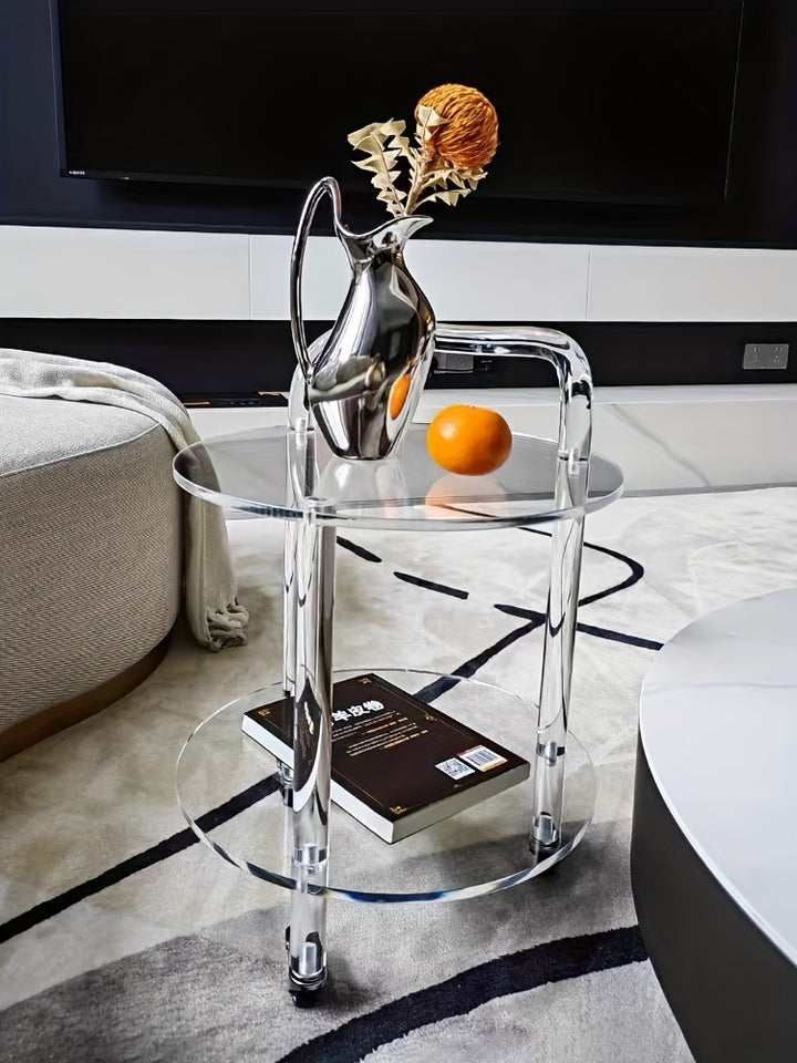 Chic Acrylic Rolling Side Table - Portable Coffee & Bar Cart for Home, Office, and Parties
