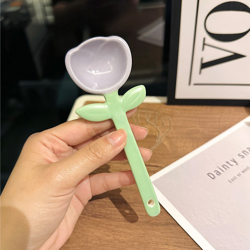 Girls Good-looking Tulip Ceramic SUNFLOWER Spoon Household Flower Coffee Dessert Ice-cream Spoon