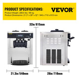 VEVOR Commercial Ice Cream Machine 5.3 To 7.4Gal Per Hour Soft Serve With LED Display Auto Clean 3 Flavors Perfect For Restaurants Snack Bar, 2200W, Sliver