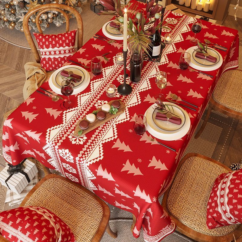 Christmas Red Tablecloth Festive Coffee Table Rectangular