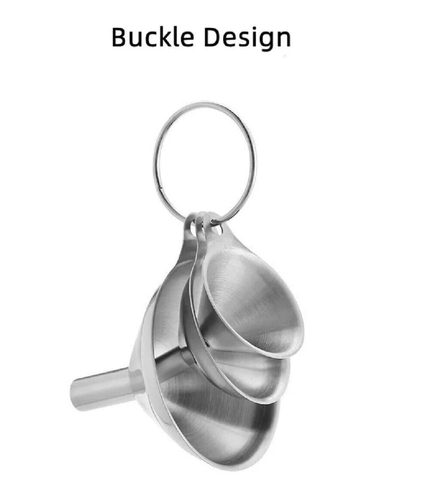 3 Stainless Steel Kitchen Funnel Set with 2 Brushes – Food Grade No-Spill Design