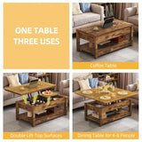 Sablyme Rustic Farmhouse Lift Top Coffee Table, 3-in-1 Multi-Function Center Table with Storage, Brown Hardwood - Ideal for Living Room, Adjustable Height for Comfortable Use