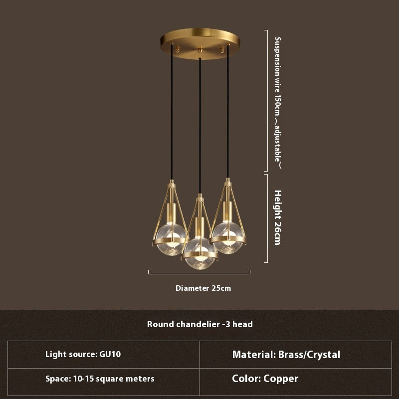 Copper Crystal Chandelier Bedroom Bed Head Light Luxury Modern Minimalist Restaurant Bar Counter