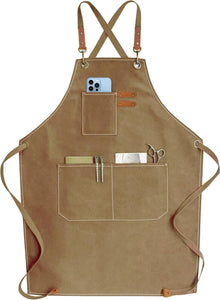 Cotton Cross Back Adjustable Apron [3Rd Generation], Cotton Canvas Cross Back Adjustable Apron with Pockets, M-XXL