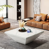 LITTLE TREE coffee table, 35.43 inch square coffee table with artificial marble tabletop, modern central table in living room, large engineered wood cocktail table, white