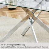 GSSDEE Rectangular Clear Tempered Glass Coffee Table, Stylish Design with Silver Chrome Plated Metal Legs, Coffee Table for Living Room