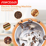 PANCERKA Semi-Automatic Electric Coffee Grinder, Stainless Steel Spice & Nut Mill with One-Touch Push-Button Operation, Reusable Filter, 110-130V US Plug, Includes Integrated Cleaning Brush