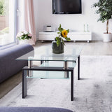 1pc JESAHAI Rectangle Glass Coffee Table, Clear Tempered Glass Side Center Tables with Black Metal Legs for Living Room