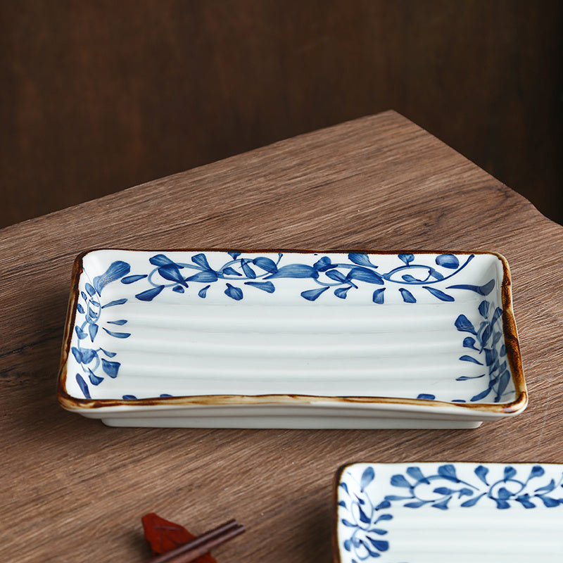 Ceramic Horizontal Pattern Sushi Kebabs Long Plate Restaurant Commercial Side Dish Tableware