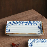 Ceramic Horizontal Pattern Sushi Kebabs Long Plate Restaurant Commercial Side Dish Tableware