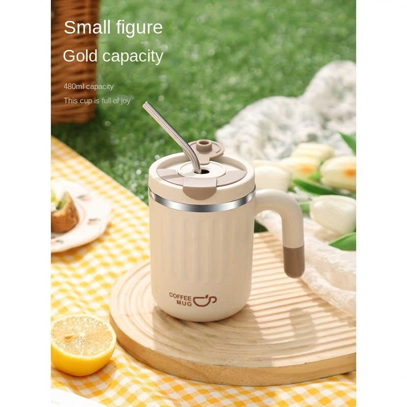 480ml Double-Wall Insulated Stainless Steel Coffee Mugs - Durable, Stylish, and Spill-Proof Travel Cups with Lids for Couples and Office Use - Ideal for Hot and Cold Beverages, Easy to Clean, and BPA-Free