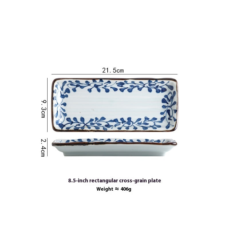 Ceramic Horizontal Pattern Sushi Kebabs Long Plate Restaurant Commercial Side Dish Tableware