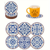 6PCS Mandala Abstract Pattern Wooden Heat Pads, Coaster Set for Home Use, Cup Holder Mats for Tea, Coffee, and Afternoon Tea