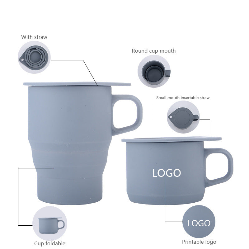 Creative Home Office Silicone Mug With Lid Folding Straw Coffee Cup Mug Custom Logo