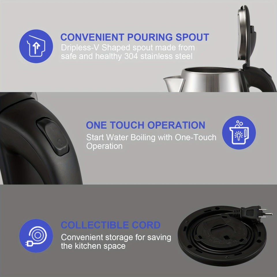 Electric Kettle, 1.8L Hot Water Boiler, Hot Water Kettle With Auto Shut-Off&Boil-Dry Protection, Stainless Steel Interior Electric Tea Kettle Pot, Teapot Boiler For Fast Boiling Coffee, Tea Maker, Drinks, Instant Water Heater