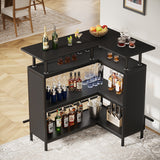 2-Tier L-Shaped Home Bar Unit with Stemware Racks & Footrest - Compact Coffee & Liquor Cabinet for Stylish Kitchen, Living Room or Pub Corner
