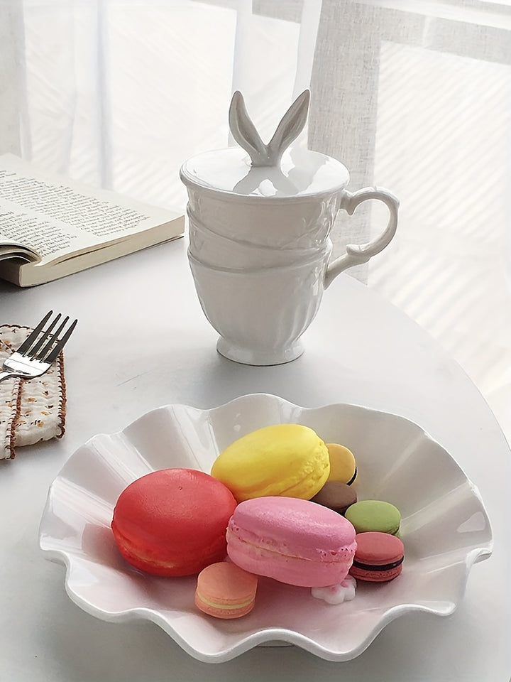 Charming Alice Rabbit Ears Ceramic Mug - 11.83oz, Insulated Coffee & Milk Cup with Lid and Handle, Microwave Safe, Perfect for Afternoon Tea, Home Kitchen Accessory