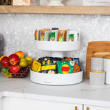 2 Tier Lazy Susan Granola Bar and Snack Organizer, Home, Office, Plastic, White