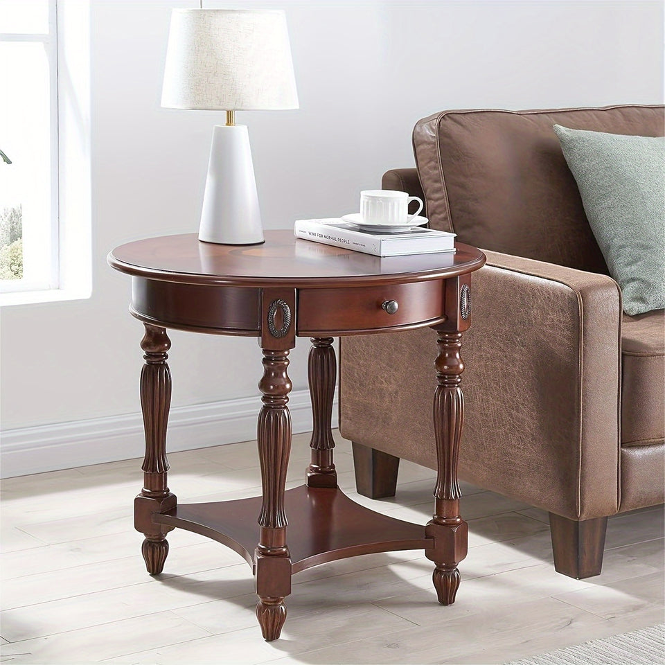 1pc Solid Wood Vintage Oval Coffee Table With Storage Shelf For Living Room, Easy Assembly