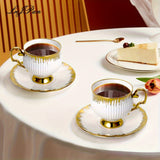 Middle East Style Ceramic Coffee Mug and Saucer Sets for Afternoon Coffee Time in Golden Design Set of 6, 3.38oz