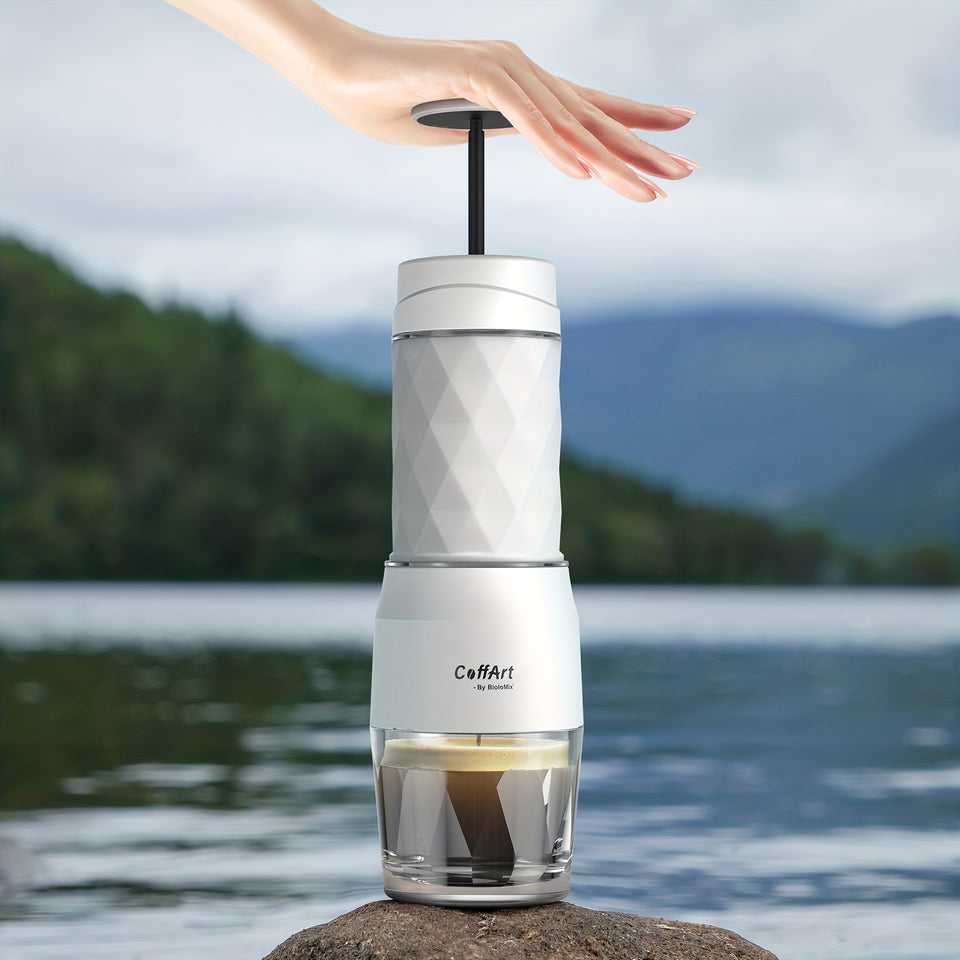Biolomix Portable Coffee Machine - Hand-Press Espresso Maker with 3-in-1 Functionality, Compact Travel & Picnic Coffee Maker, Durable Plastic, No Electricity Needed, Portable Coffee Maker, Picnic Coffee Equipment, Modern Coff