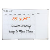 Calendar Whiteboard, 36 X 24 Inches Magnetic Dry Erase Calendar Board, Monthly Planner Whiteboard For Wall, 1 Magnetic Erase & 2 Dry Erase Marker & Movable Tray For Restaurant Office Home School