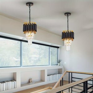1pc Modern 2-Tier Round Crystal Chandelier, Industrial Style, E26 Bulb Not Included, for Dining Room, Kitchen Island, Bedroom, Laundry, Foyer, Entryway, with Installation Hardware, Semi-Flush Mount, Removable Claw, Ceiling Cl