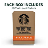 via Instant Coffee, Medium Roast Coffee, Pike Place Roast, 100% Arabica, Single-Serve, 1 Box (50 Packets)