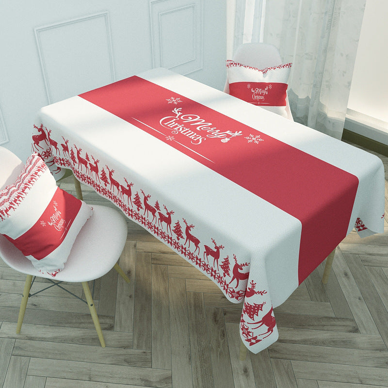 Nordic Red Christmas  Waterproof Cotton And Linen Coffee Table Tablecloth