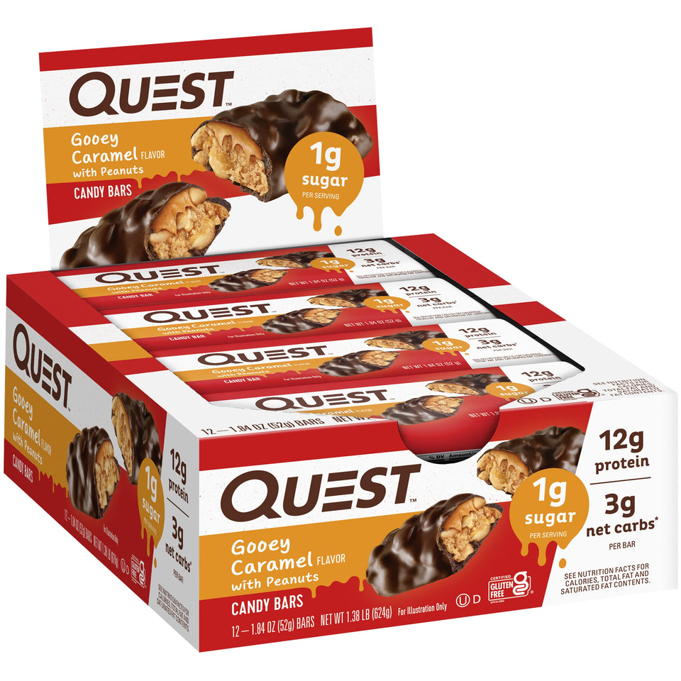 Quest Protein Candy Bar Snacks, Gooey Caramel and Peanuts Flavor, 12 Count