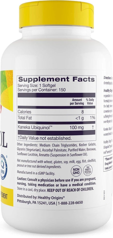 Ubiquinol 100 Mg (Kaneka QH, Non-Gmo, Gluten Free, Heart Support, Energy Support), 150 Softgels