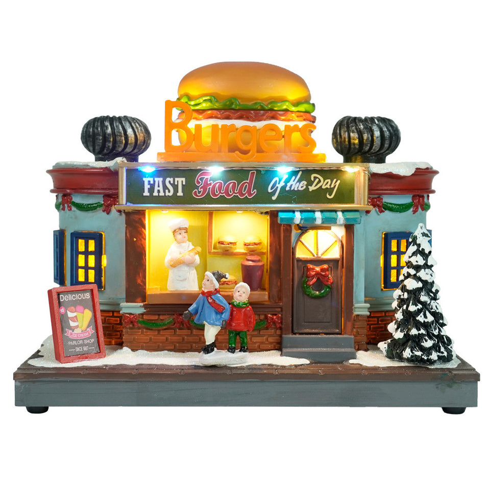 Cartoon Hamburger Shop Luminous Snow House Decoration Landscape Villa House Crafts