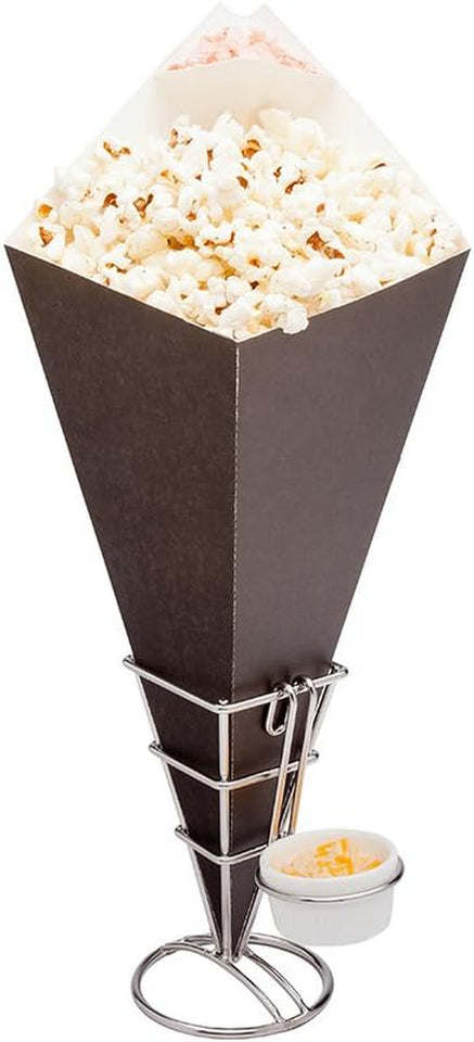 Cone Tek 15 Inch French Fry Cones 100 Recyclable Food Cones - Built-In Sauce Cup Grease-Resistant Lining White Paper Snack Cones for Appetizers and Charcuterie