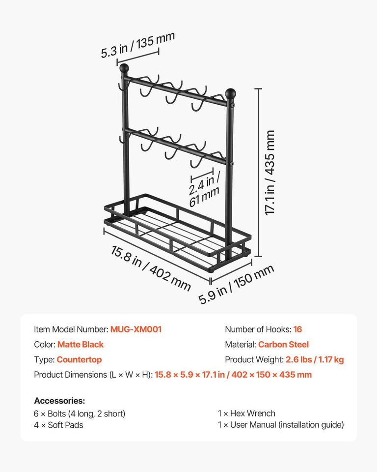 Coffee Mug Holder For Countertop 16 Hooks Cup Rack With Storage Base Organizer