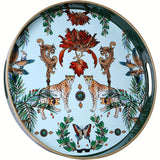 1pc Small Sculpture Decoration, Jungle Leopard Round Decorative Tray, Marbling Plastic Tray With Handles, Modern Vanity Tray And Serving Tray For Ottoman, Coffee Table, Kitchen And Bathroom, 13", Home Decor