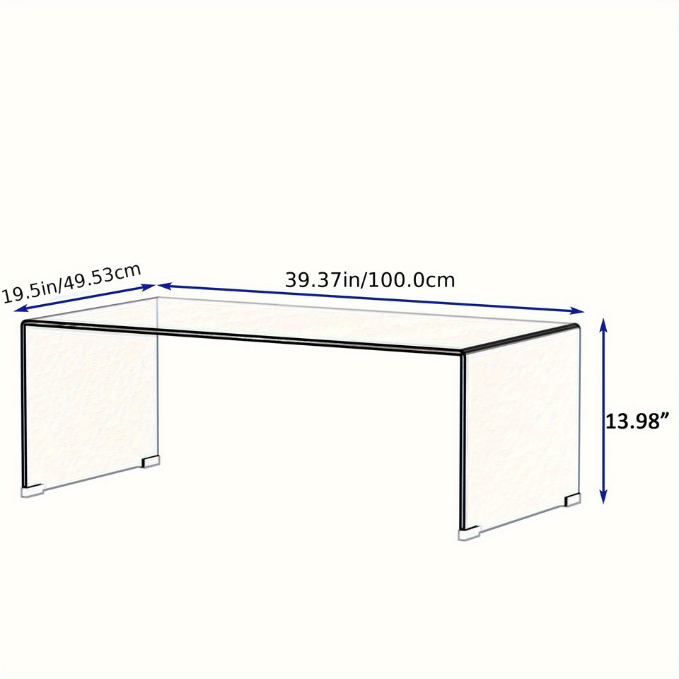 Tempered Glass Coffee, Clear Coffee Table, Waterfall Rectangle Coffee Table for Living Room, Cocktail Tea Table with Rounded Edges