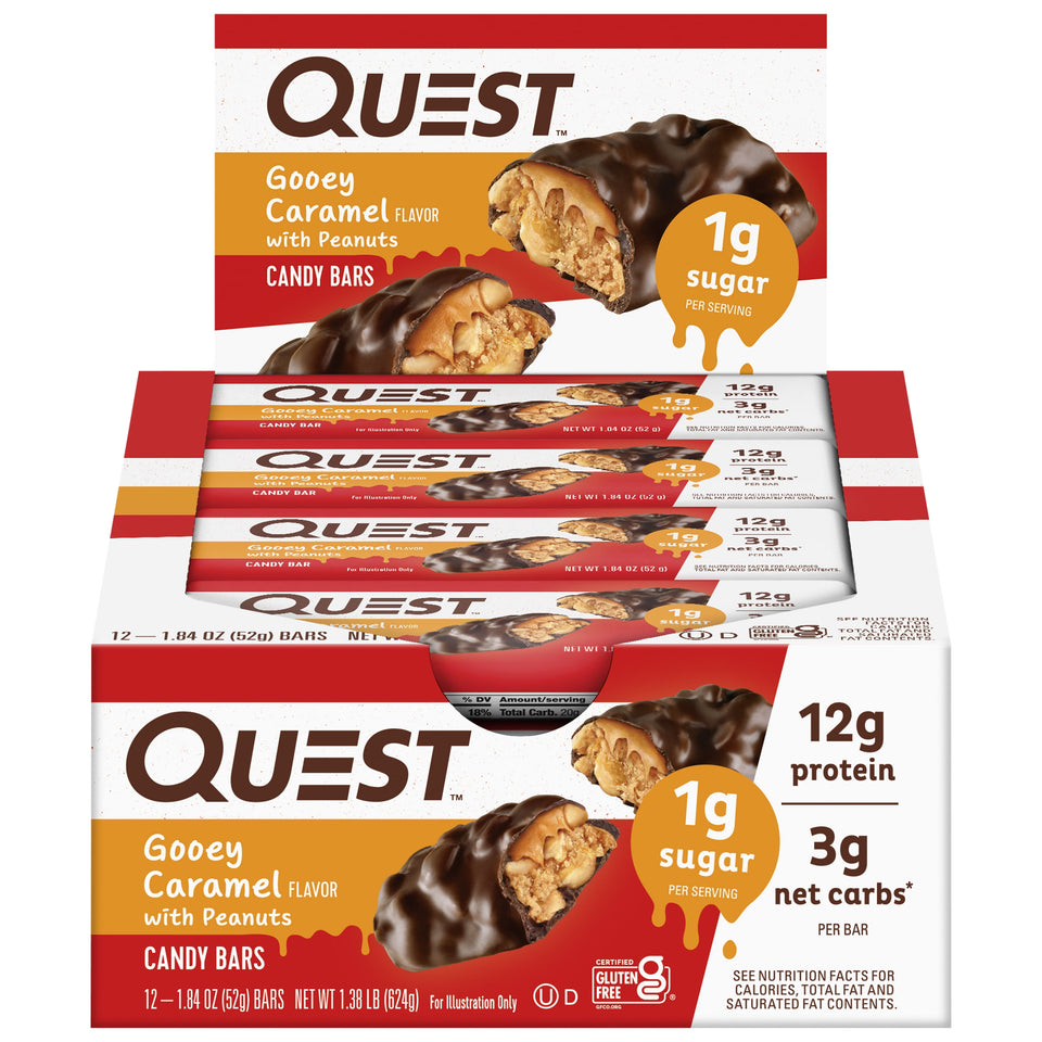 Quest Protein Candy Bar Snacks, Gooey Caramel and Peanuts Flavor, 12 Count