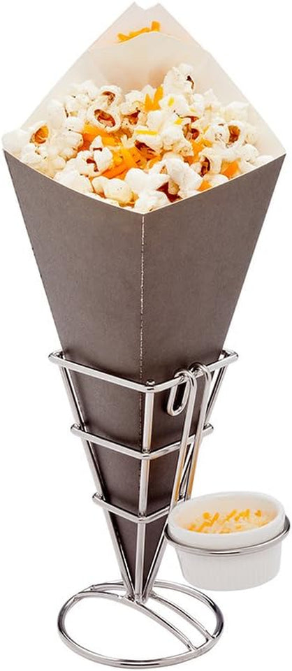 Cone Tek 15 Inch French Fry Cones 100 Recyclable Food Cones - Built-In Sauce Cup Grease-Resistant Lining White Paper Snack Cones for Appetizers and Charcuterie