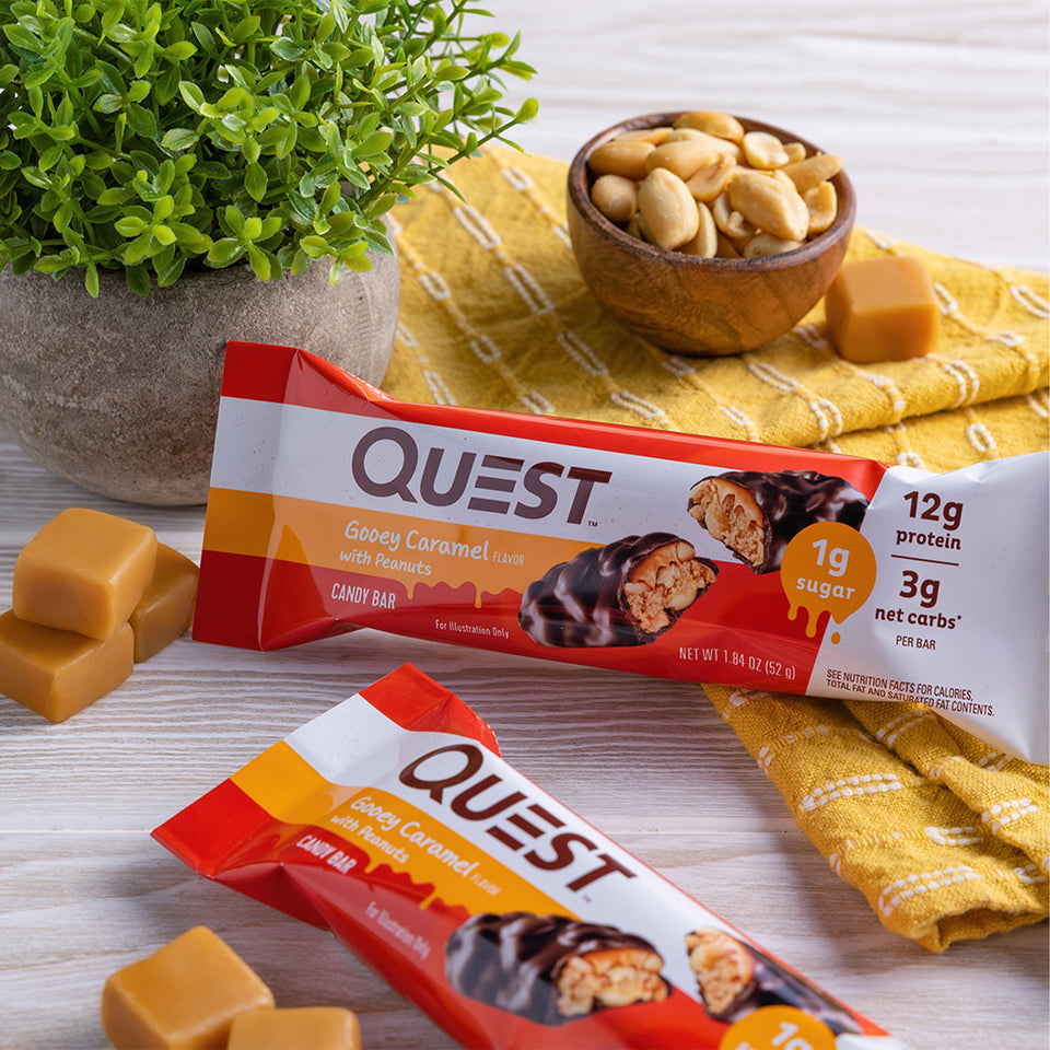 Quest Protein Candy Bar Snacks, Gooey Caramel and Peanuts Flavor, 12 Count