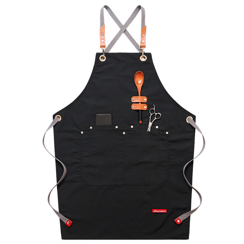 Apron Household Kitchen Cooking Hair Stylist Manicure Milk Tea Shop Baking Men's And Women's Restaurant Denim Overalls Cross-border